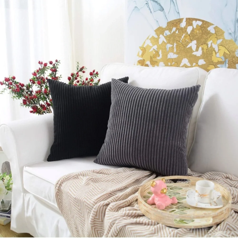 Luxury Home | Chic Farmhouse Grey Soft Striped Corduroy Throw Pillow Covers